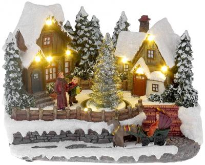 MagicHome karácsonyi dekoráció, Karácsonyi falu, LED, 3x AA, belső
