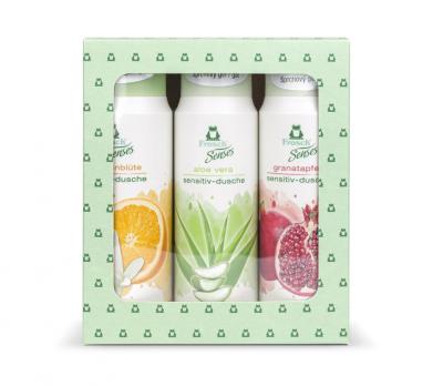 Ajándékkészlet Frosch EKO, tusfürdők, narancs, aloe vera, gránátalma, 3x 300 ml