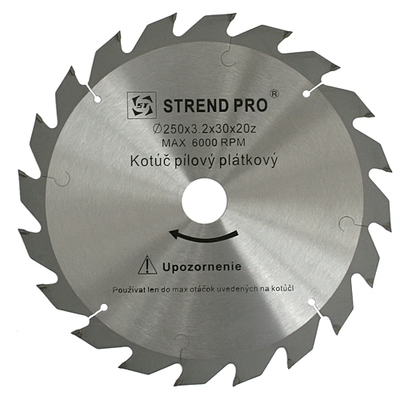 Körfűrészlap fához Strend Pro SuperSaw NW 250 x 3,2 x 30 20T, SK lapokkal