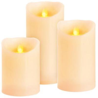 2.TRIEDA Sviečky MagicHome Vianoce, sada 3 ks, LED, 3xAAA, pravý vosk, jednoduché svietenie, časovač, pohyblivý plameň, 7,5x10; 12,5; 15 cm
