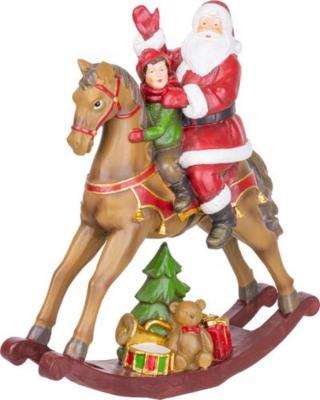 2.TRIEDA Dekorácia MagicHome Vianoce, Santa s chlapčekom na koni, polyresin, 28x10x30 cm