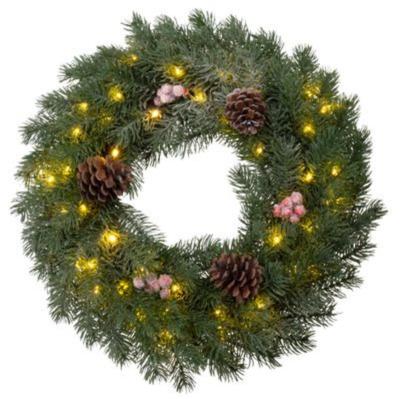 2.TRIEDA Veniec MagicHome Vianoce, prírodný, zasnežený, 48x LED, IP20, 2xAA, 40 cm