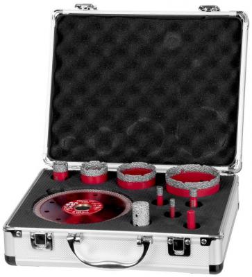 2.TRIEDA Sada vyrezávačov Strend Pro Premium, 6-8-10-20-35-50-68 mm, adaptér, fréza na zväčšovanie dier, kotúč, M14, diamant, korunky, professional