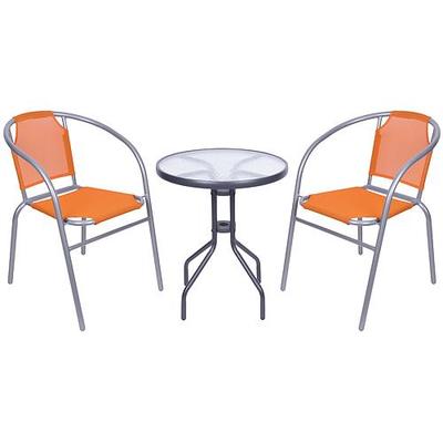 BRENDA erkély bútor szett, narancssárga, asztal fehér 72 x 59 cm, 2x szék 60 x 71 cm