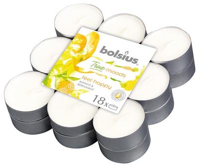 Gyertya bolsius Tealight True Moods, Feel happy (mangó és bergamott), csomag. 18 db