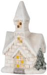 2.TRIEDA Dekorácia MagicHome Vianoce, Kostol, 3 LED žltá, keramika, 2xAAA, interiér, 17x11x27 cm
