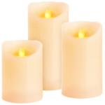 2.TRIEDA Sviečky MagicHome Vianoce, sada 3 ks, LED, 3xAAA, pravý vosk, jednoduché svietenie, časovač, pohyblivý plameň, 7,5x10; 12,5; 15 cm