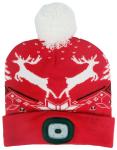 Sapkás Strend Pro X-mas piros, rénszarvasokkal, L, 4x SMD LED, USB töltés