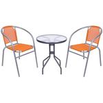 BRENDA erkély bútor szett, narancssárga, asztal fehér 72 x 59 cm, 2x szék 60 x 71 cm