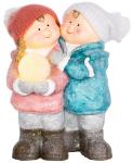2.TRIEDA Postavička MagicHome Vianoce, Chlapček a dievčatko so snehovou guľou, 1 LED, keramika, 27,5x23x40 cm