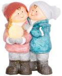 2.TRIEDA Postavička MagicHome Vianoce, Chlapček a dievčatko so snehovou guľou, 1 LED, keramika, 27,5x23x40 cm